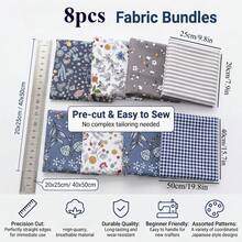 8片预裁蓝色印花布料，尺寸20*25厘米/40*50厘米，DIY缝纫用品，适用于拼布、手工制作、家居装饰，是缝纫爱好者的理想礼物，缝纫材料，装饰面料，多种纹理，缝纫配件 - 變體 - 查看 3