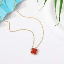 Clover Pendant Necklace For Women 18K Gold Plated Four Leaf Clover Necklaces Lucky Simple Jewelry Gifts For Women - 紅色 - 查看 3