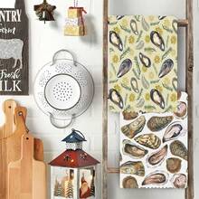 Coastal Beach Oyster Kitchen Towels  "The World Is Your Oyster" Inspirational Design, Soft Polyester, Machine Washable, Modern Style, Perfect For Kitchen & Bathroom Decor, Beach Theme Decor | Oyster Motif | Texture, Modern Design Quick-Dry, Ultra-Soft Polyester Kitchen Towel Dish Towels Hand Towels Tea Towel Bathroom Towel, Durable Fabric Perfect For Kitchen, Bathroom, Office & Restaurant Decor Holiday Decoration Family Gathering Decor Parties And Seasonal Celebrations Kitchen Gift Festival Gifts Ideal For Spring Decor & Festive Gatherings For Use In Scenarios Such As Easter, Mother's Day, Weddings, Etc. (Single-Sided Pattern) - 多色10 - 查看 9