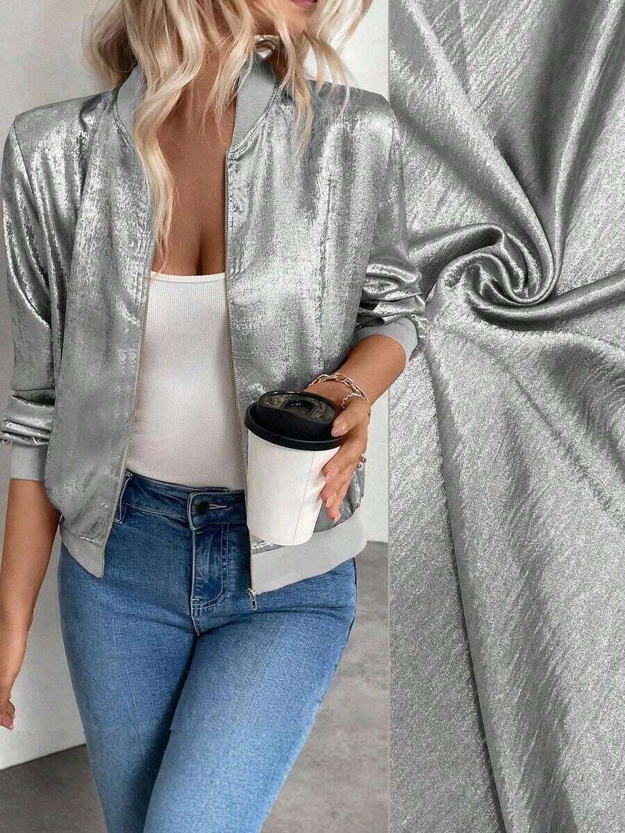 Chaqueta gris con mangas largas y lentejuelas Keke Bloomly, ligera, Chaquetas de punto para mujer, Chaquetas de punto ligeras para mujer, Atuendos de campo para mujer, Ropa vintage para mujer, Ropa de primavera para festivales y vacaciones - Plateado - Ver 1