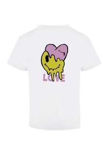 Camiseta con hombros caídos, con estampado de letras y diseños de dibujos animados. - Blanco - Ver 2