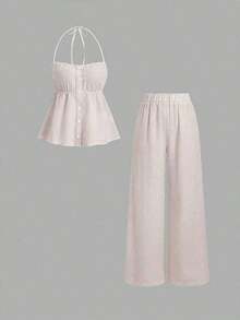Sweetro Conjunto de dos piezas para mujer para uso diario - Caqui - Ver 1