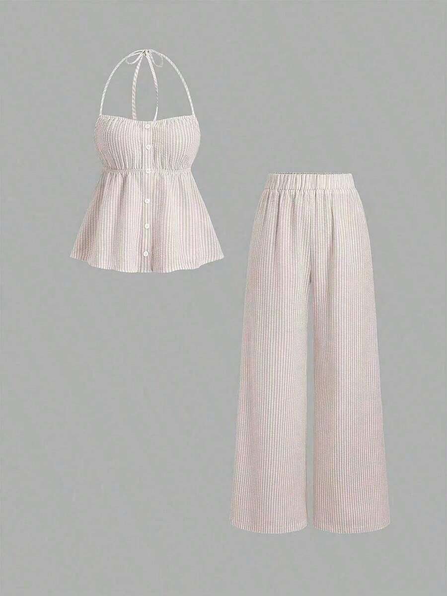 Sweetro Conjunto de dos piezas para mujer para uso diario - Caqui - Ver 1