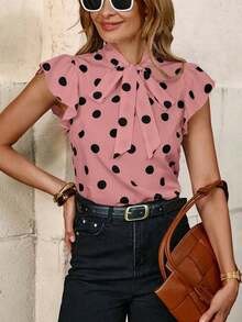Blusa con lazo elegante para mujer, versátil para el trabajo y el uso casual, verano - Rosa - Ver 5