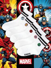 1/5 Đôi tất trẻ em họa tiết Marvel, Iron Man, Thor, tất viền bèo nhún, tất cổ cao sọc đen trắng. - Nhiều màu - Xem 2