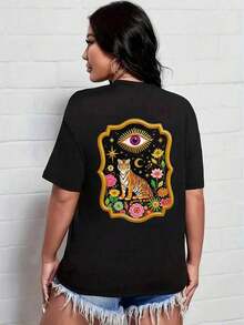 Camiseta casual de mujer con estampado de tigre y floral, color negro para verano - Multicolor - Ver 1