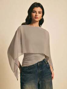 uello chal marrón para mujer, blusas elegantes para mujer, blusas casuales para mujer, apropiada para uso diario, salir, ir y venir en otoño/invierno, blusa de manga de murciélago, blusa marrón café, blusa marrón oscuro - Gris Claro - Ver 4