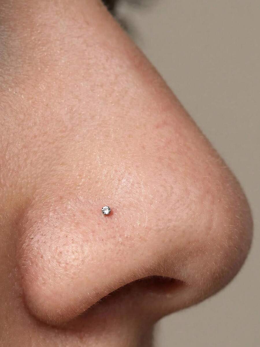 2 piezas de Pendientes de Nariz de Plata de Ley 925 de 24G Minimalistas de 1mm Brillantes para Piercing Corporal - Plateado - Ver 1