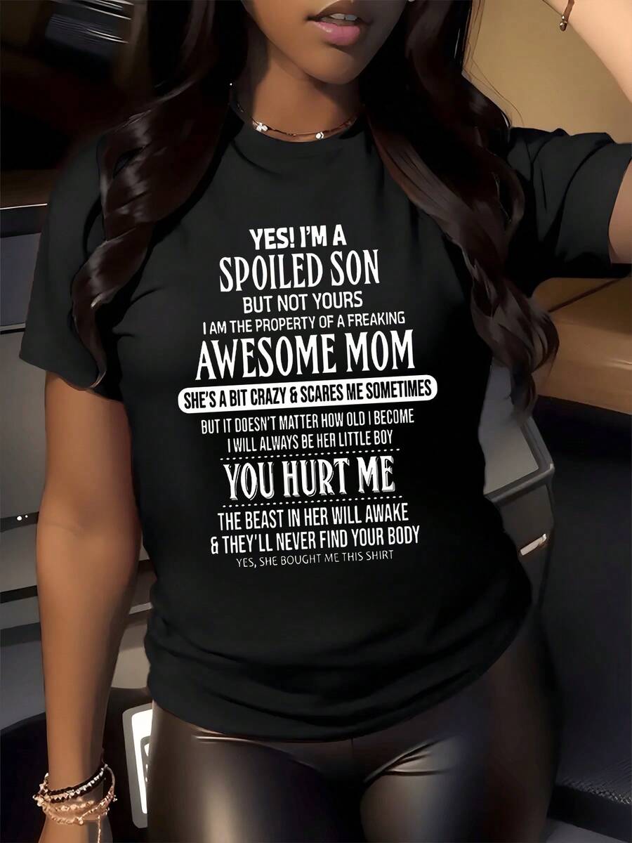Orgullo y amor entre madre e hijo expresado con humor y fuerza donde las palabras transmiten protección incondicional y carácter apasionado camiseta de mujer casual divertida con frase emotiva para regalo - Negro - Ver 1