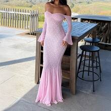 Vestido Largo Sin Tirantes con Huecos Manga Larga Estilo Novedad Bestseller - Rosa - Ver 9