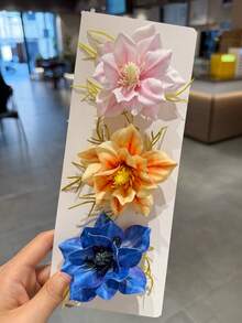 3个新款柔软蜻蜓茉莉仿真花发夹，可爱度假风鳄鱼夹，不伤发，编发及侧边发型配饰，适合海滩拍照、约会、伴娘造型，多功能氛围营造发饰 - 彩色 - 查看 13