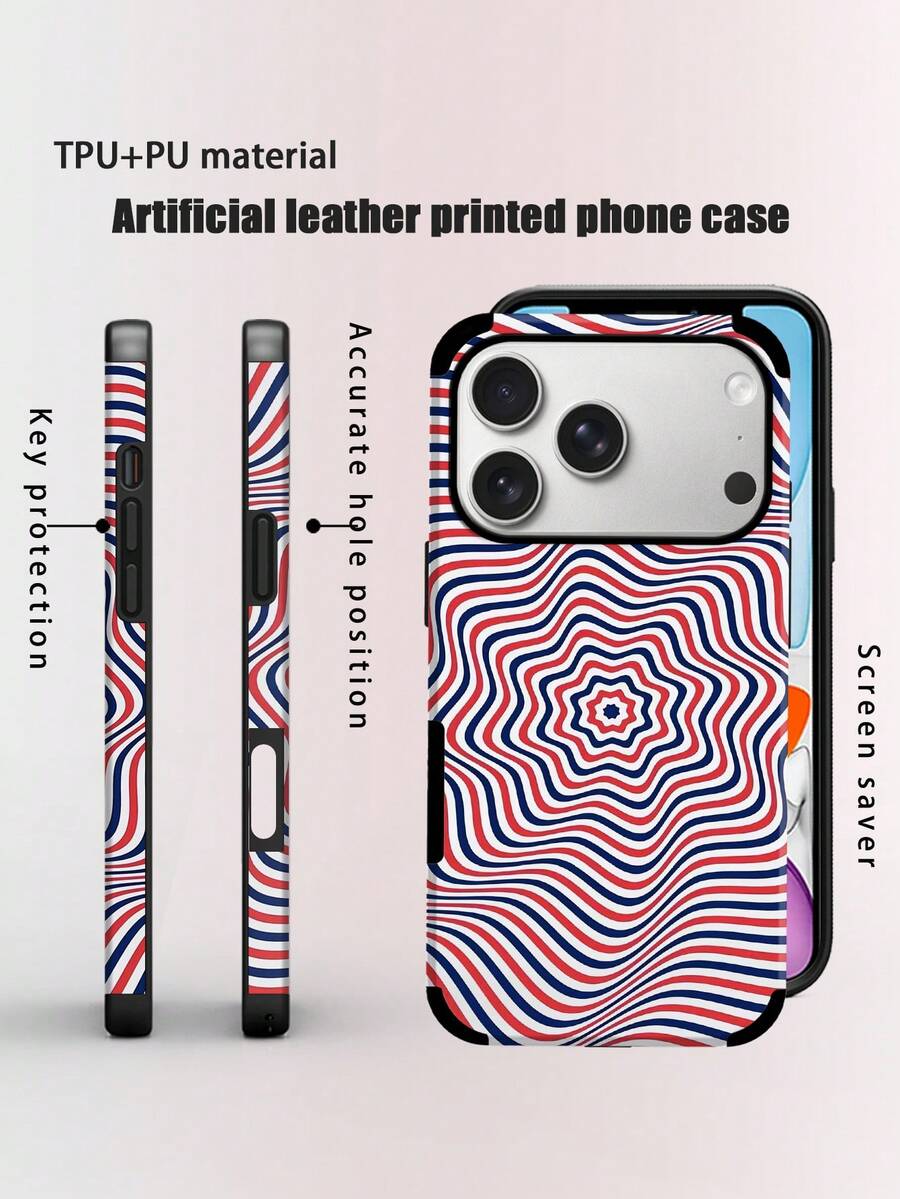 Wave Ripples 1pc Artistic Visual Illusion Wave Pattern Shock-Proof Dustproof Handcrafted Soft Protective Case Suitable For Apple 17 Pro Max/16 Pro Max/16 Plus/13 Pro Max/14 Pro Max 13 14 11 12 Pro 11/15 Pro, Galaxy S24 Ultra, With Speaker Hole Design, Suitable As Holiday Gift - Red - View 1