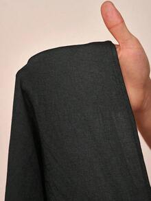 Mono de pierna ancha de unicolor y redondo conectado de moda para mujer - Negro - Ver 6