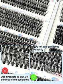 770pcs D Curl DIY Cluster Eyelash Extension Set, 30D-100D Single False Lashes 8-16mm, Includes Adhesive, Sealer, Remover And Tweezers - Black - View 8