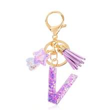 1 Pc Cute Purple Glitter Letter Keychain, Initial Resin Keyring With Tassel & Star Charm, Fashion Aesthetic Purse & Car Key Accessory - Purple - View 21