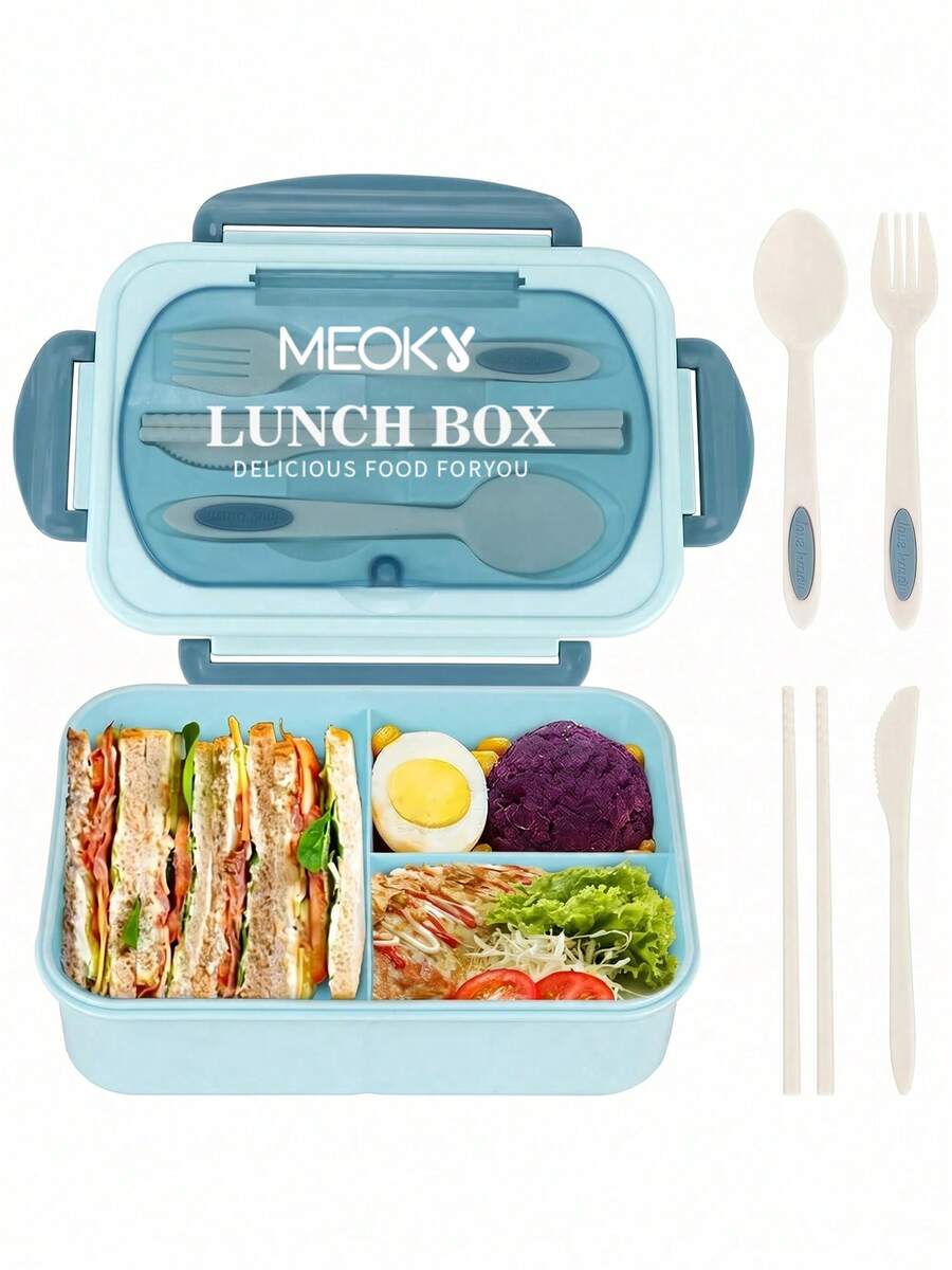 Meoky 成人便當盒套組，3格分隔便當盒附餐具、醬料杯、馬芬杯，可微波爐加熱、洗碗機清洗，廚房用品，聖誕禮物