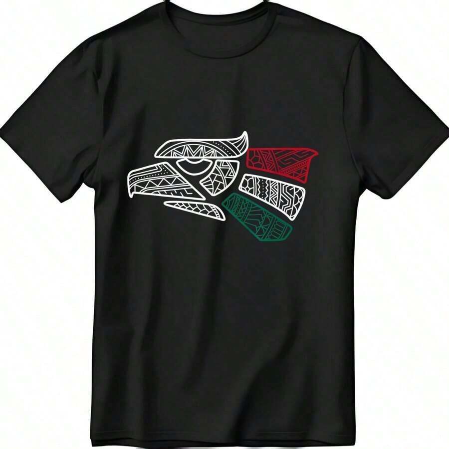 Bandera de México - Estilo Águila Mexicana - Camiseta Hecho En México - Negro - Ver 1