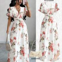 Elenzya Women's Floral Print Deep V-Neck Ruched Short Sleeve Dress - Multicolor - Ver 1