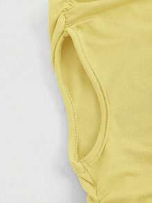 Grunge Punk Camiseta de mujer con hombros ajustados y fruncidos, estilo retro del milenio Shibuya Girl Y2K - Amarillo - Ver 3