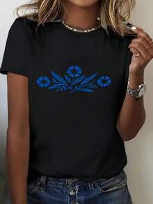 Camiseta con Estampado de Letras, Cuello Redondo, Manga Corta, Estilo Casual, Primavera y Verano, Moda Casual, Camiseta para Mujer - Negro - Ver 6