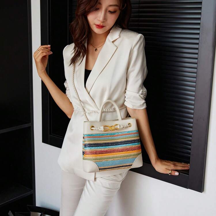 BV Bottega Small Andiamo Bolso de mujer tejido a mano de cuero genuinoBolsodebolso de manotipocuboconpatróntejidoparamujer,bolsodemarca,elegantebolsodemanoparaseñorabolsaderegaloexquisita,bolsodebolso de manodelujoparamujer,bolsocruzadodemodaparamujer,adecuadoparachicas,estudiantesnivel universitariodamasdeoficina,madresdemedianaedadparausodiario,comprasoficina,clase,reuniones,citas,actividadesalairelibretambiénunregaloidealparaBolso bandolera nuevo para mujer, bolso de paja tejido, bolso de hombro de gran capacidad de moda coreana, bolso de playa de alta gama. - Tejido de paja blanca - Añade 6