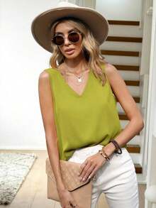 Blusa sin mangas de color sólido, casual para el verano - amarillo ganso - Ver 8