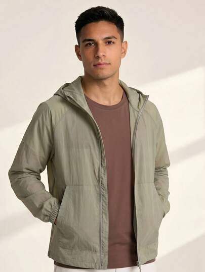 Driftmere Men's Lightweight Jacket, Summer Outdoor Fishing Hooded Jacket With Zipper Pockets, Beach Sportswear Couple Design