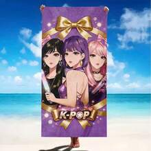 Hasbro Toalha de Praia Estampada com Lightstick K-POP em Fundo Roxo com Laço Dourado - Super Absorvente e de Microfibra, Macia e Agradável à Pele, Secagem Rápida e Respirável, Lavável à Máquina, Ideal para Praia, Piscina, Yoga, Viagens, Estilo Doce e Descolado, Perfeita para Presentear ou Usar. - A - Ver 4