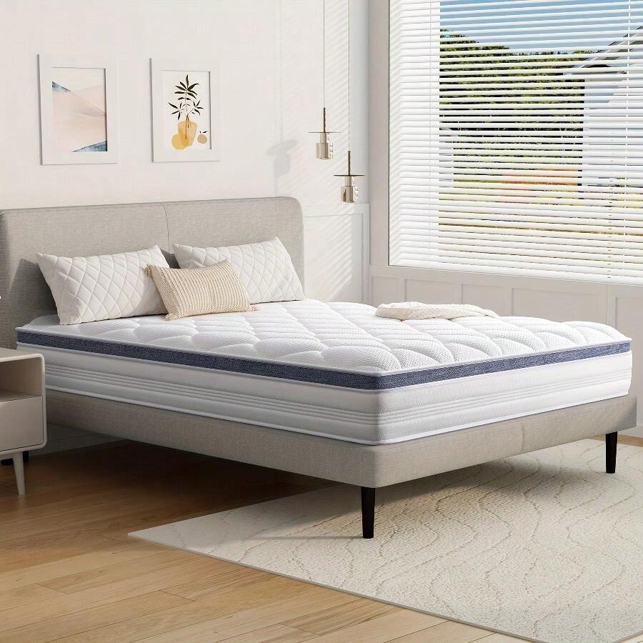 22/25cm Memory Foam Hybrid Mattress, Silent Innerspring & Pocket Springs For Cool-Sleep Comfort, Single, Double, Double Sizes, Mattress In A Box - 25cm Grey - View 1
