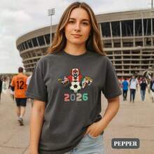 Camiseta Unisex de Cuello Redondo, Holgada, de Gran Tamaño, Casual, de Algodón Puro, Novedad Transfronteriza para la Copa Mundial 2026 - Negro - Ver 6