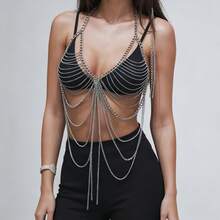 1pc Fashionable Sexy Multi-Layer Tassel Metal Body Chain, Suitable For Beach, Resort, Nightclub Party Outfit - Body Chain - View 1