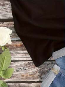 Camiseta con Estampado Gráfico de San Valentín, Cuello Redondo, Camiseta Casual de Manga Corta para Primavera y Verano, Ropa de Mujer - Negro - Ver 4
