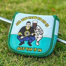 1PC Golf Two-Person Squatting Figure Pattern Style Golf Club Head Cover, Golf Putter Cover, Golf Mallet Putter Cover, Semi-Circular Putter Cover, Golf Club Head Cover - PU Material With High-End Embroidery, Fits Most Brands - Multicolor - View 3