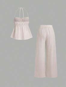 Sweetro Conjunto de dos piezas para mujer para uso diario - Caqui - Ver 2