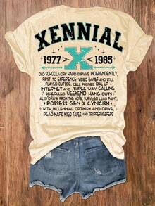 Women's Crew Neck T-Shirt With Fun Letter Print, Casual Short Sleeve Top, Women's Clothing - Breathable And Skin Friendly - 白色 - 查看 11