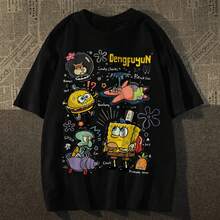 Unisex Oversized Short-Sleeve T-Shirt, Neutral, Men's/Women's, 100% Cotton, Bikini Bottom Print, Casual, Round Neck, In Stock In Brazil, 24h Shipping, Colors: Black And White - J1 - 查看 1