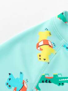 Balabala Young Boy Cartoon Print Rash Guard Swimsuit - Green Tone - View 7