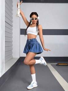 Shorts de mujer con estampado de lunares - Azul lavado medio - Ver 4
