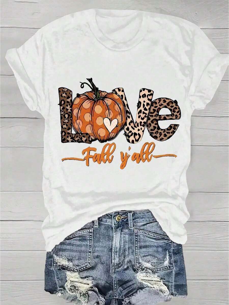 Camiseta con Estampado de Animales y Letras de Acción de Gracias, Top Casual de Manga Corta para Primavera y Verano, Ropa de Mujer, Camiseta Holgada, Casual y Versátil, Camiseta Y2k - Blanco - Ver 1