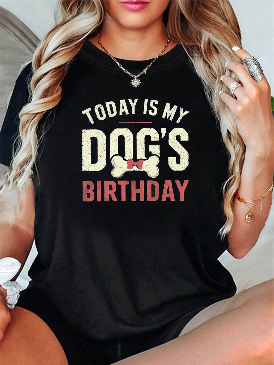Hoy el cumpleaños de mi perro y estoy buscando una camiseta casual de manga corta con cuello redondo para primavera y verano, perfecta para salidas, vacaciones y como regalo para festivales o reuniones con - Negro - Ver 1