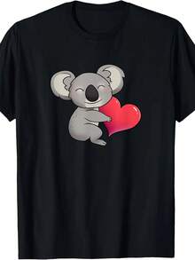La protección de los koalas apoya la vida silvestre, camiseta con estampado de un adorable koala, camiseta personalizada y divertida, blusas para mujer, camisetas gráficas de verano para mujer, camisa casual para mujer, camiseta estampada, manga corta y cuello redondo, moda urbana local de primavera/verano. - Negro - Ver 1