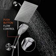 DreamSpa 9-Inch Rainfall Shower Head/ Handheld Combo with Multi-setting Push Button Flow Control - Plateado - Ver 4