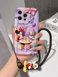 Funda de teléfono de Disney Minnie Mouse y Daisy Duck con colgante de Minnie y cordón - Funda protectora linda de Minnie y Daisy con escena de cita en café y diseño de fondo morado, equipada con un delicado cordón decorativo de Minnie y una pulsera de cuentas para un transporte fácil, compatible con iPhone 17, 16, 15, 14, 13, 12, 11 Pro Series, ideal para regalos de cumpleaños, fiestas, aniversarios, graduaciones u ocasiones especiales para sorprender a familiares, amigos, compañeros de clase y seres queridos. - Blanco - Ver 3