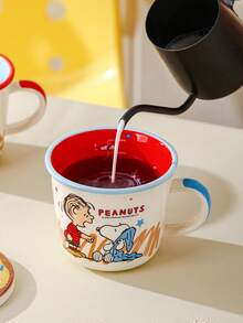 Peanuts Snoopy & Charlie Brown Ceramic Mug, 340ml Cute Cartoon Coffee Cup, Red/Blue Rim, Microwave - Multicolor - View 6
