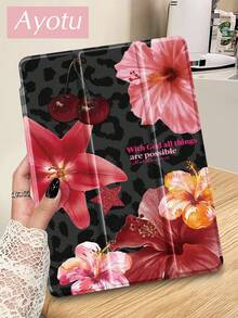 Ayotu 豹纹、红百合和樱桃图案，兼容 iPad Air 8 (M4) 2026 (11 英寸)、Air 8 (M4) 2026 (11 英寸)、2021/2020 款第 9/8 代 10.2 英寸、带笔槽的 Galaxy Tab A8 10.5 英寸 2022、Kindle Paperwhite 第 12 代 2024，支持自动睡眠/唤醒功能，时尚保护套 - 彩色 - 查看 2