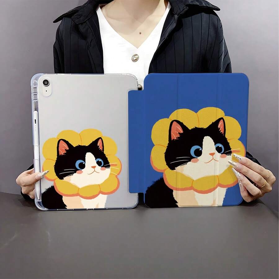 1 件装可爱花环猫咪印花平板电脑保护套，兼容 iPad 第十代 10.9 英寸（2022 年款）/ iPad Air 13 (M3 2025)/ iPad Air 11 (M3 2025)，兼容三星、小米、OPPO Pad、华为 MatePad、vivo Pad 和荣耀 Pad。 - 彩色 - 查看 1
