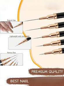 5 pièces/set - 1 pièce Stylo pour nail art à pointe ultra fine, convient pour les designs précis. Le stylo de conception artistique peut dessiner des lignes longues et des détails, tailles 4/8/12/20/25 mm - Noir - Voir 3