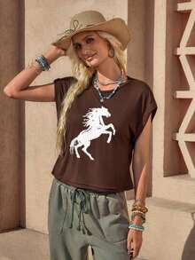 LUNE Camiseta de Manga Murciélago con Cuello Redondo, Casual - Blanco 5 - Ver 7