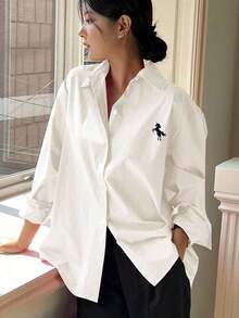 Camisa holgada de mujer de unicolor, de manga larga y de abotonadura sencilla - Blanco 2 - Ver 5