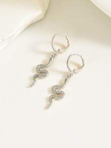 1 Pair Minimalist Snake Design Earrings, Niche Elegant Everyday Wear For Women - Silver - View 2